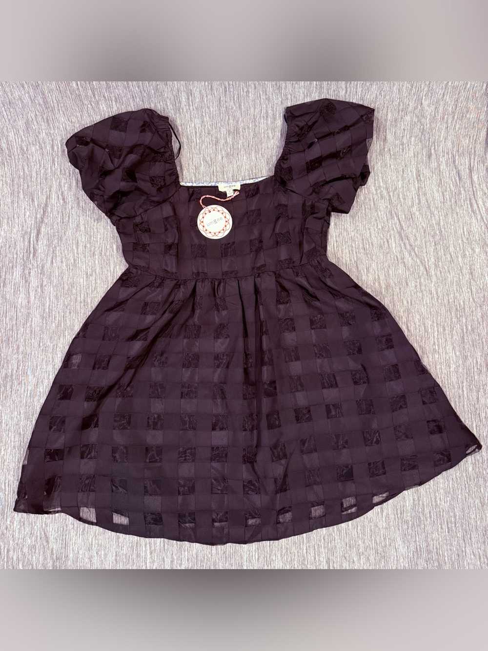 Women's Black Check Puff-Sleeve Dress
